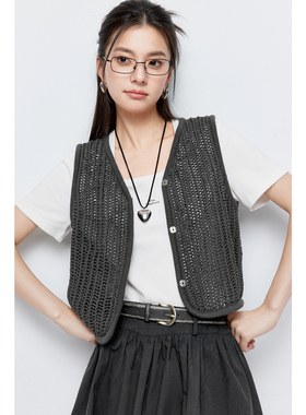 【商场同款】诗凡黎灰色针织背心2024夏新款漂亮上衣女3F4331061