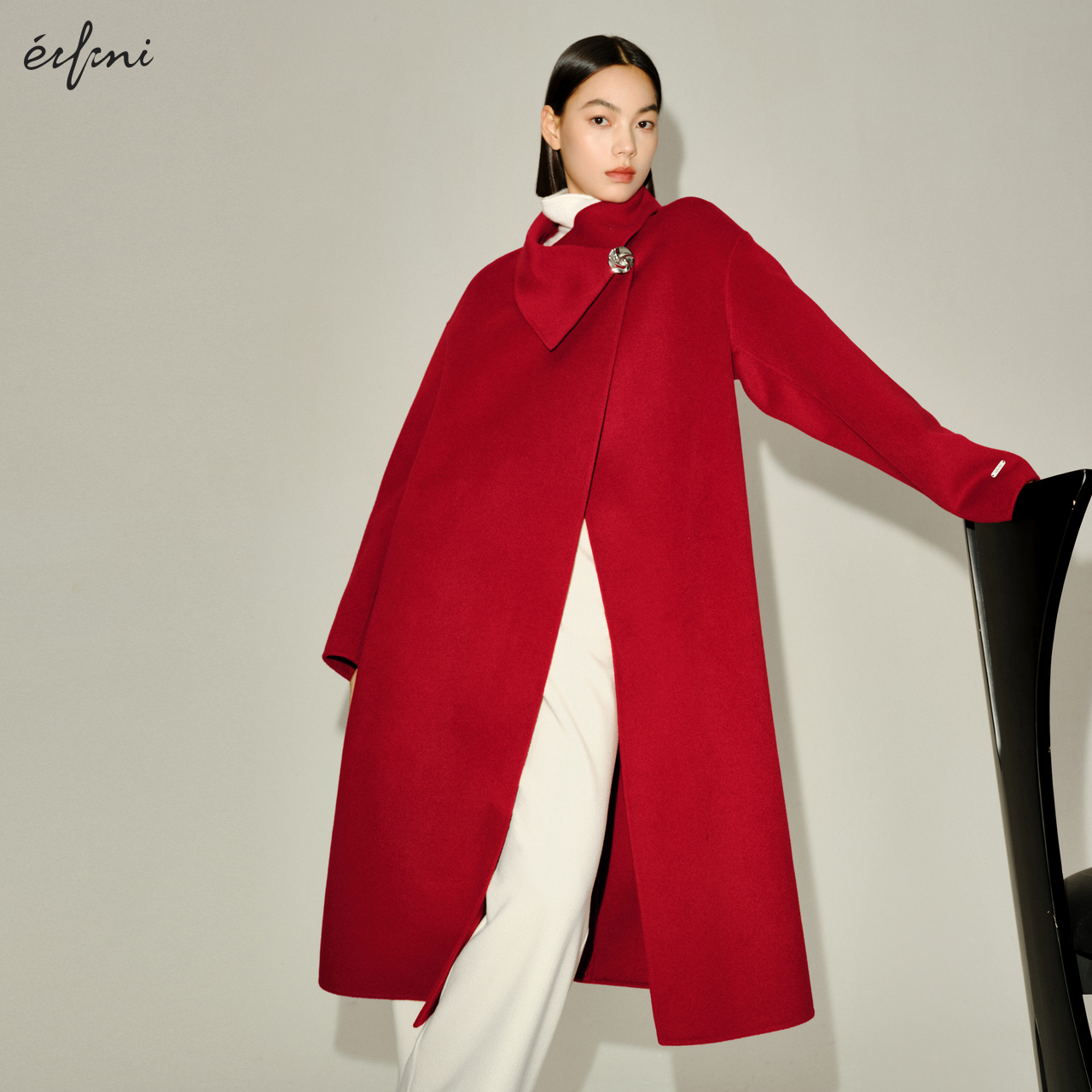 【商场同款】伊芙丽2024秋冬新款毛呢外套通勤气质双面大衣女