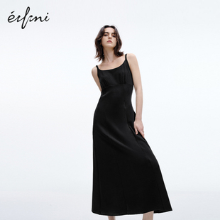 伊芙丽莫代尔针织亲肤舒适吊带裙女2024秋装 高级感黑色裙子 新款