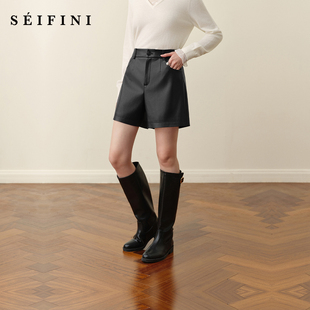 A字机车显瘦百搭短裤 孟子义代言诗凡黎黑色PU皮休闲裤 2025秋新款