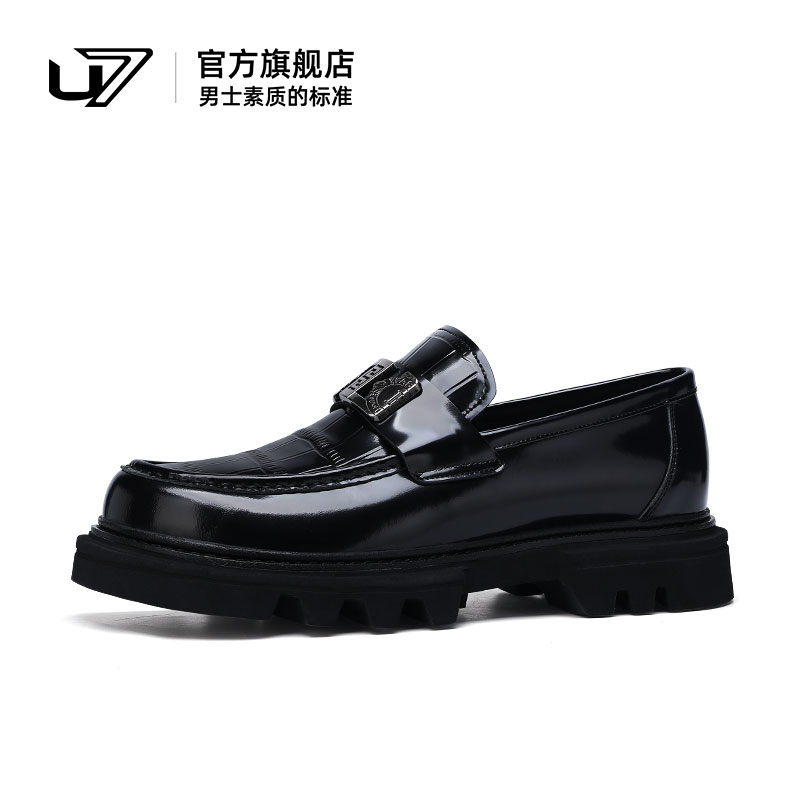 u7休闲皮鞋头层牛皮厚底增高