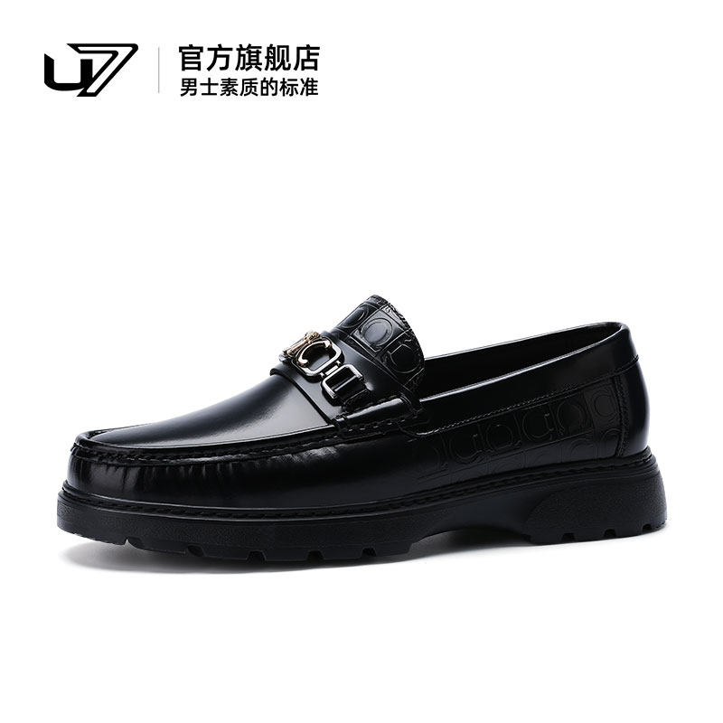 U7男士皮鞋2026新款真皮厚底套脚商务英伦皮鞋男头层牛皮休闲皮鞋