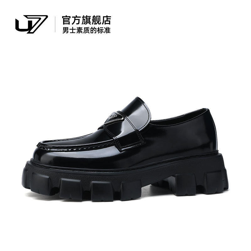 u7休闲皮鞋头层牛皮厚底增高