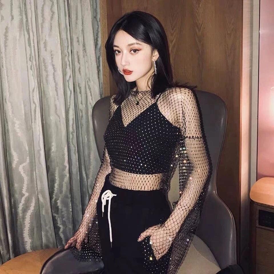 diamond hot vest trendy T-shirt diamond top hollow