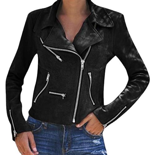 Womens jacket with lapel and multiple zippers short tops