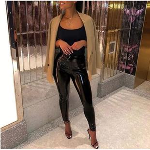 leather trousers tights beltless pink commuter temperament
