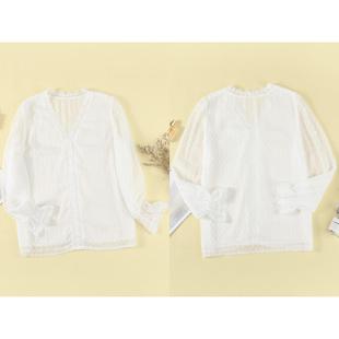 chiffon solid loose Womens lace neck color embroidered