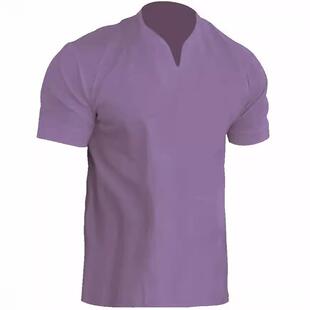 Sleeve Mens Shirt neck Cotton Elastic Pocket Short