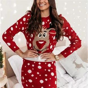 casual dress contrast neck and long pullover winter fashion