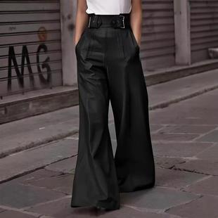 flared waist leather pants high trousers pocket