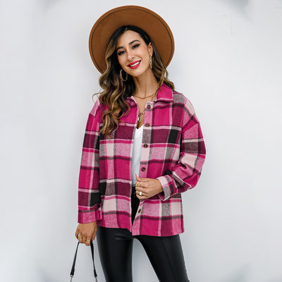 Womens long sleeve plaid single breasted cardigan shirt