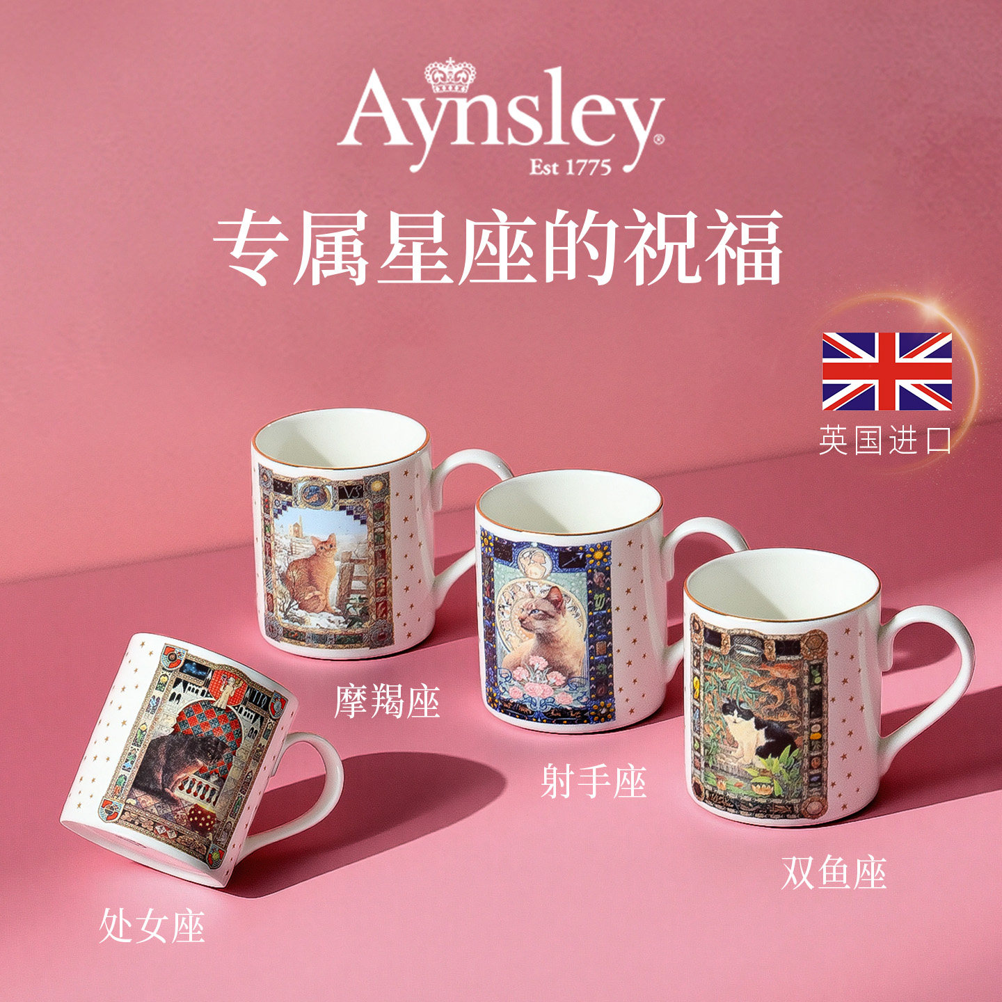 英国进口aynsley星座猫咪马克杯图片