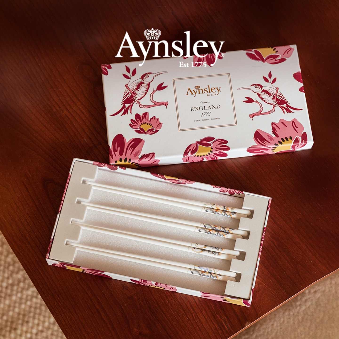 英国Aynsley安斯丽兰花骨瓷筷子家用耐高温高档精致一级抗菌防霉