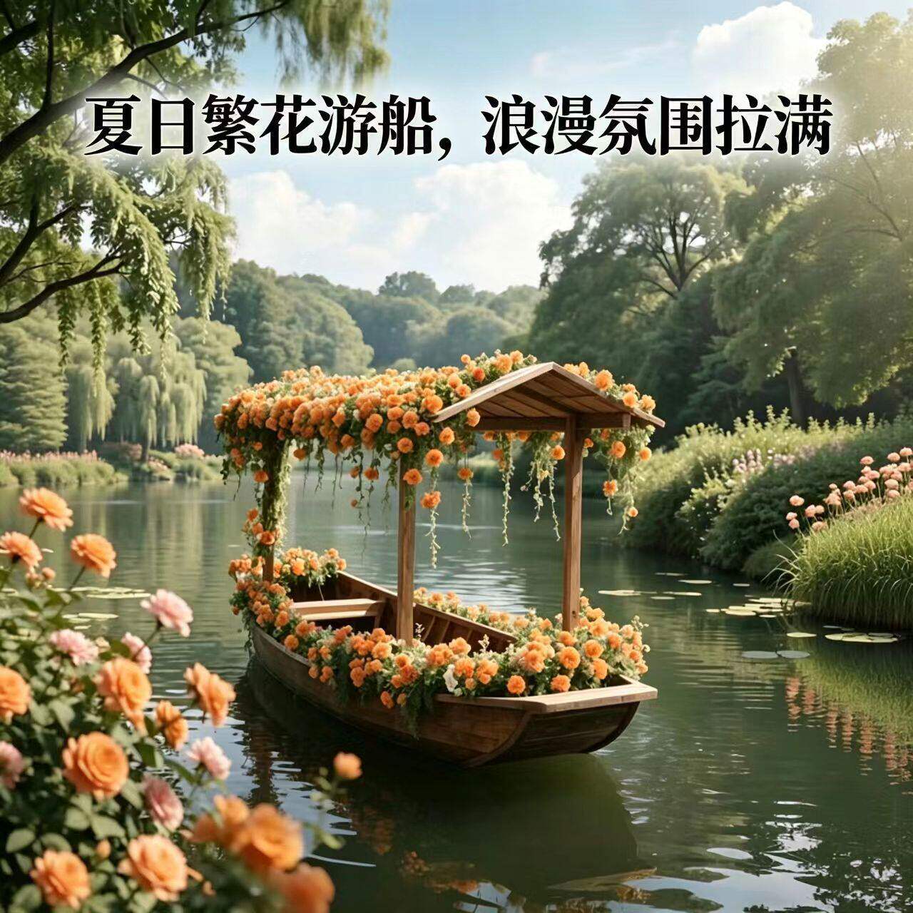 户外景区公园仿真花船网红打卡拍照美陈花艺写真布景装饰布置