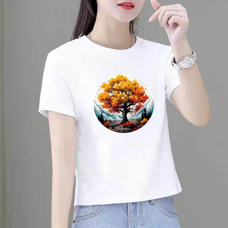 洋气打底衫夏季韩版圆领休闲新款短袖印花ins女白色网红时尚T恤