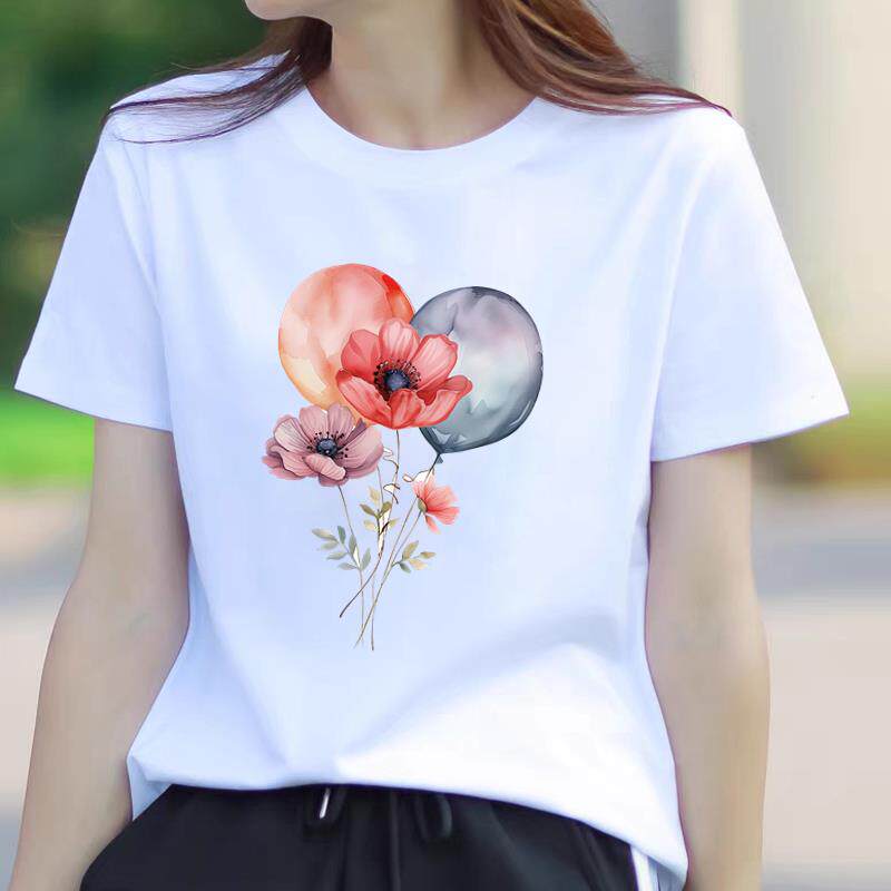 卡通花朵新款休闲洋气女韩版外穿短袖夏季薄款印花ins圆领时尚T恤
