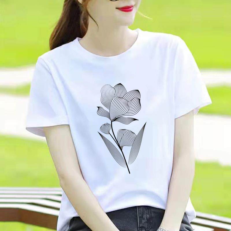 花朵外穿网红爆款新款短袖休闲薄款印花ins洋气女韩版圆领时尚T恤