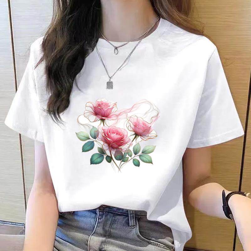 花朵甜美外穿夏季新款短袖休闲韩版薄款印花ins洋气女圆领时尚T恤