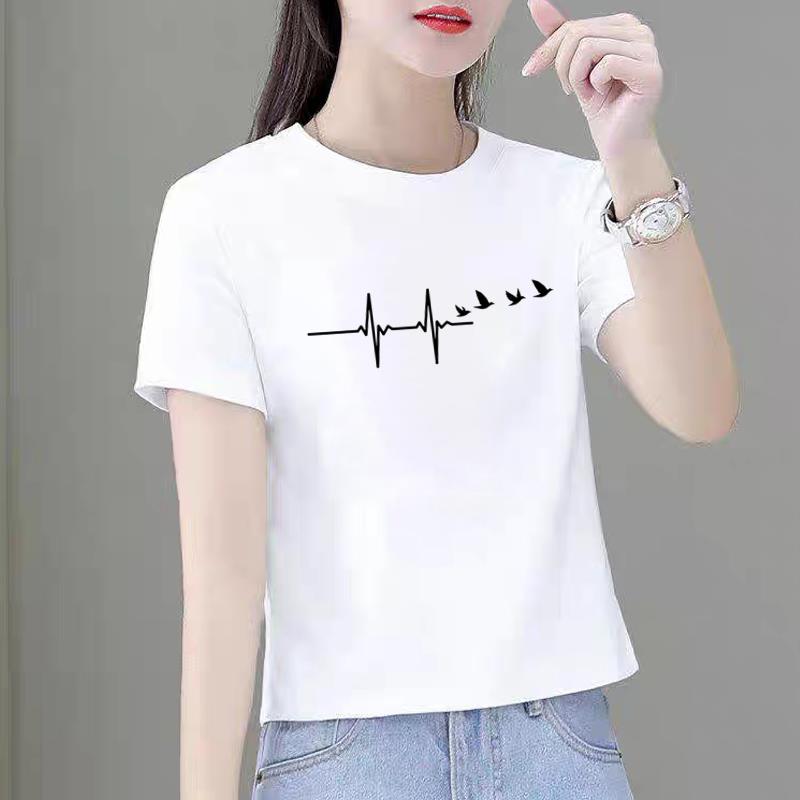 圆领时尚外穿夏季ins洋气女新款印花休闲韩版通勤简约薄款短袖T恤