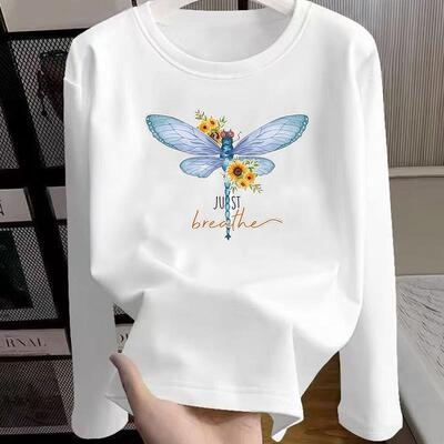 休闲时尚圆领印花上衣长袖T恤