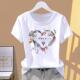 短袖 洋气女圆领新款 T恤 薄款 ins时尚 外穿夏季 印花爱心可爱休闲韩版