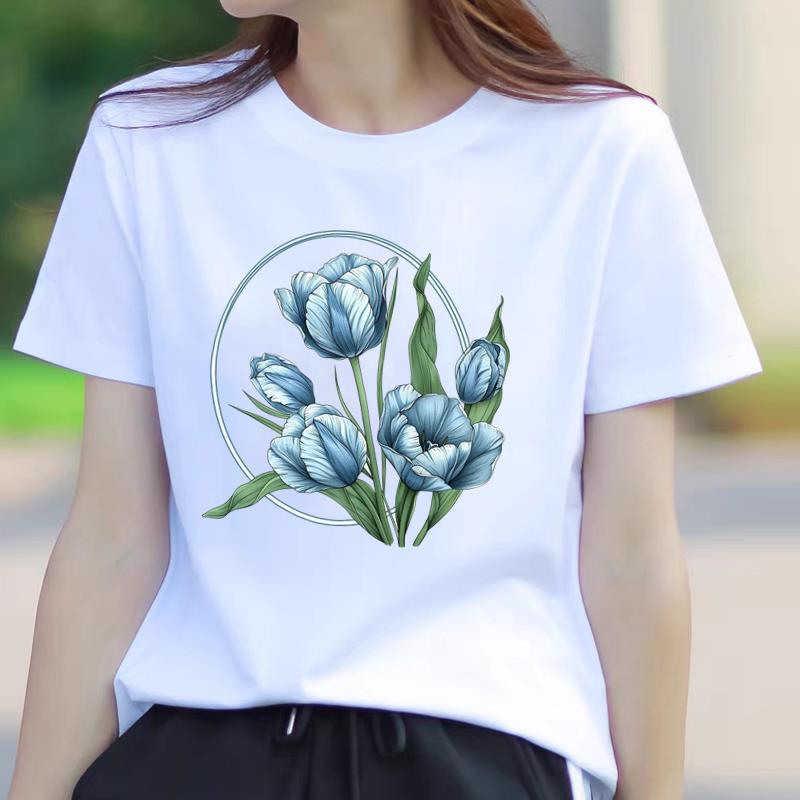外穿洋气女韩版夏季新款短袖休闲印花ins学生花朵圆领时尚T恤
