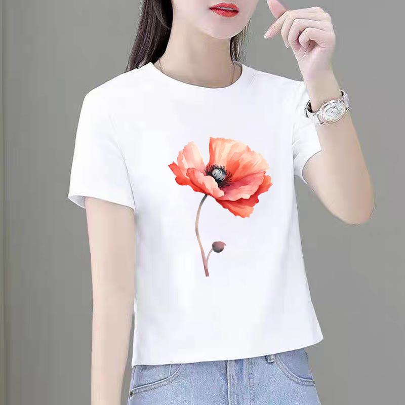 网红通勤休闲印花ins欧美女装韩版圆领打底衫女士时尚新款短袖T恤