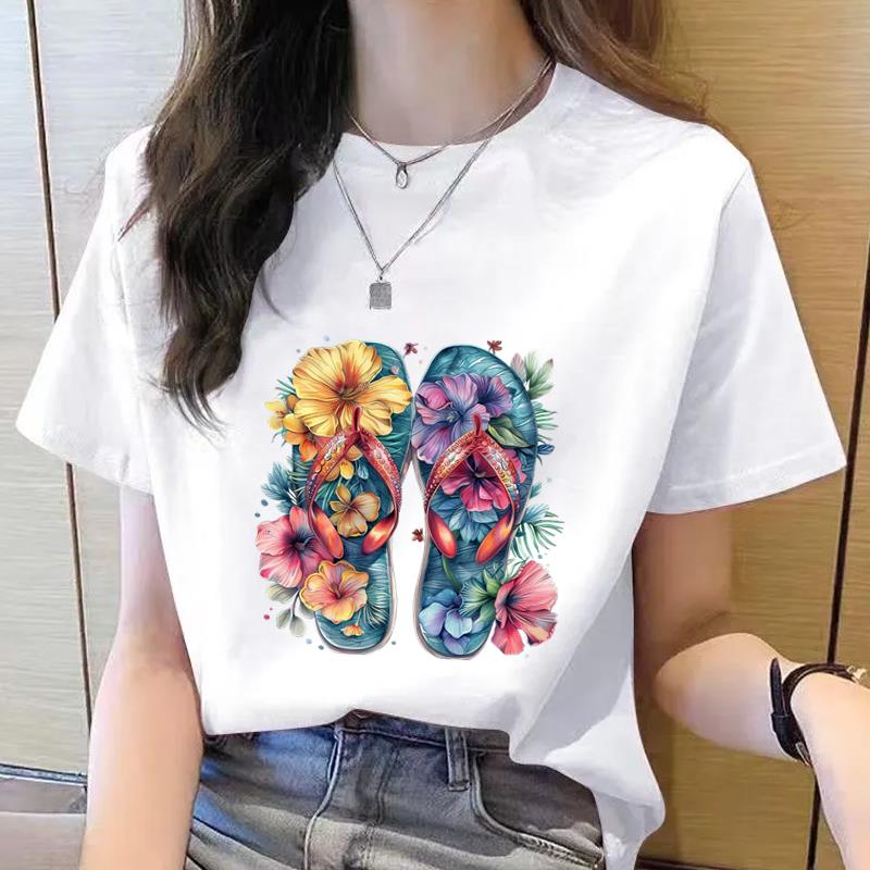 外穿夏季新款短袖休闲印花ins洋气女韩版圆领通勤沙滩度假时尚T恤