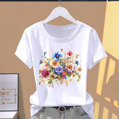 外穿夏季新款花朵潮流短袖休闲韩版薄款印花ins洋气女圆领时尚T恤
