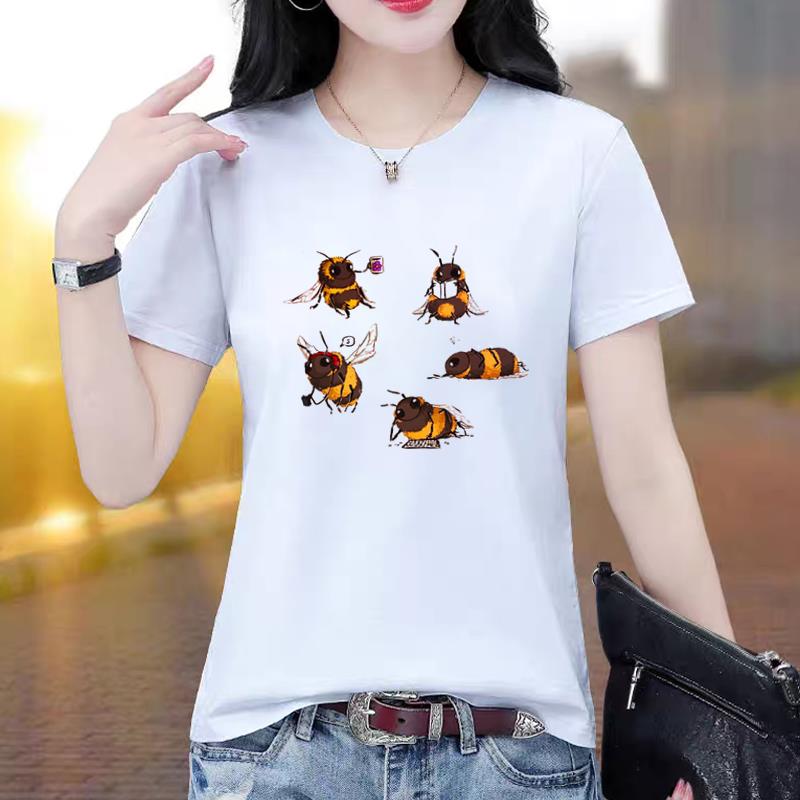 蜜蜂印花薄款女简约短袖