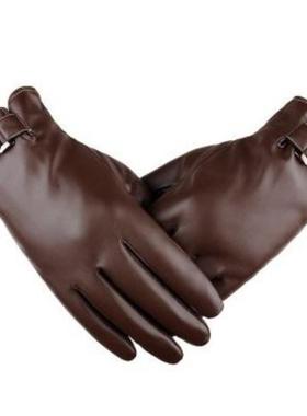 winter glove pu leather phone screen touch men gloves