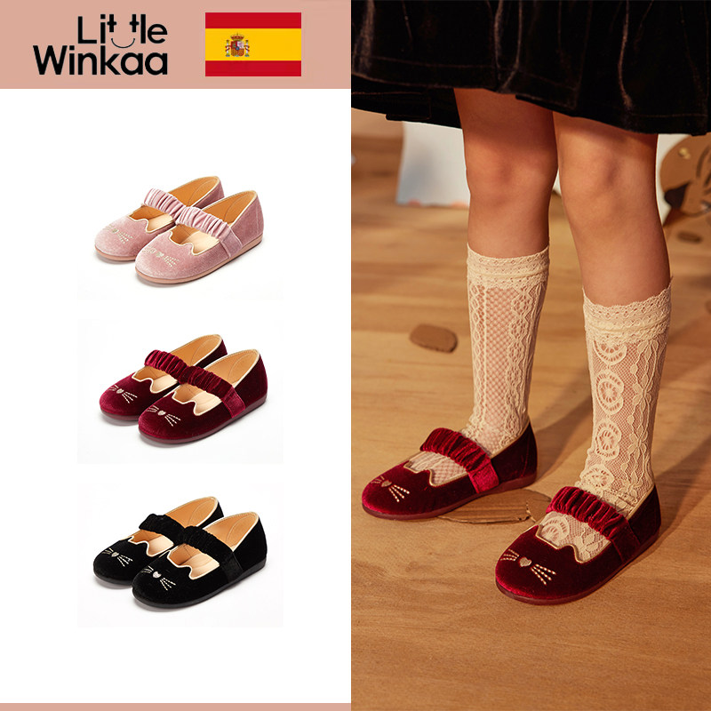 little winkaa童鞋新款女小猫电绣一脚蹬天鹅绒公主鞋舞蹈鞋布鞋,童鞋/婴儿鞋/亲子鞋,皮鞋,淘宝优惠券,粉丝福利购,淘宝优惠卷