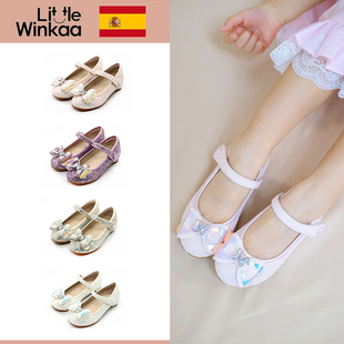 little 女童魔术贴LW41023D01 winkaa立体炫彩蝴蝶结爱心跟公主鞋