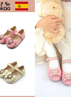 little winkaa布鞋儿童女闪光棉麻布方钻舞蹈鞋公主鞋宝宝LW41009