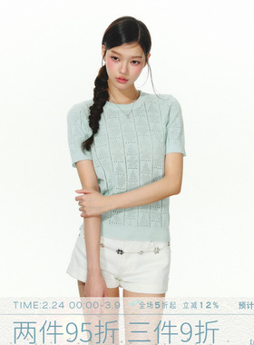 MMMOUND 设计感镂空针织短袖t恤女夏季新款修身上衣