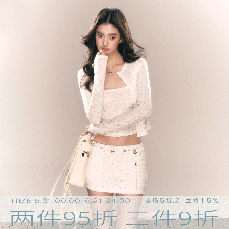 MMMOUND 设计感长袖上衣吊带短裙三件套套装女春季新款