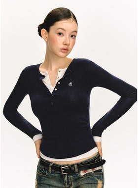 【Coco喜欢】Ariseism 美式亨利领修身针织假两件长袖T恤内搭