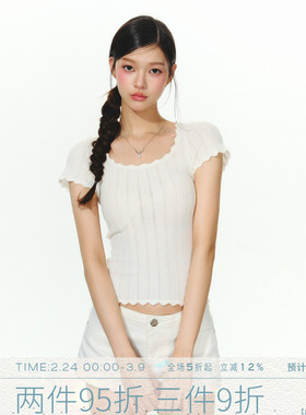 MMMOUND 白色针织短袖t恤女夏季新款修身上衣