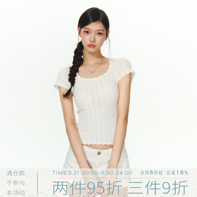 MMMOUND 白色针织短袖t恤女夏季新款修身上衣