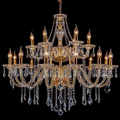 12+6双层金色水晶吊灯18头螺纹蜡烛灯适合客厅餐吊楼梯灯酒店大堂