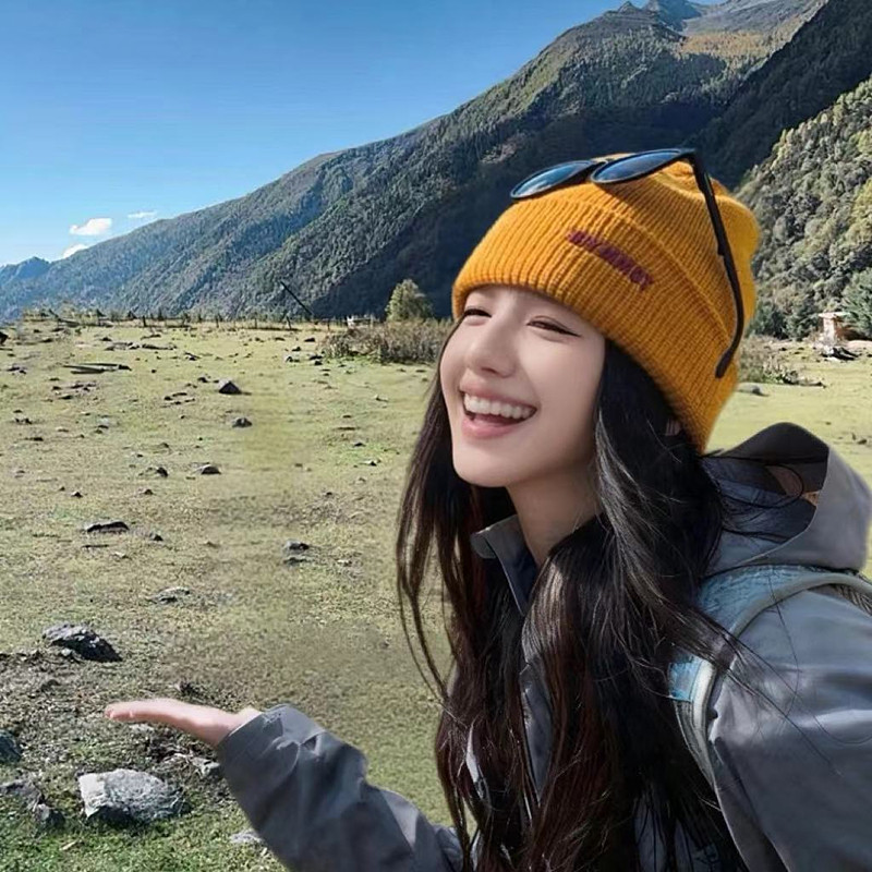川西旅游登山小黄帽子女冬季户外骑行防风毛线帽滑雪保暖针织冷帽