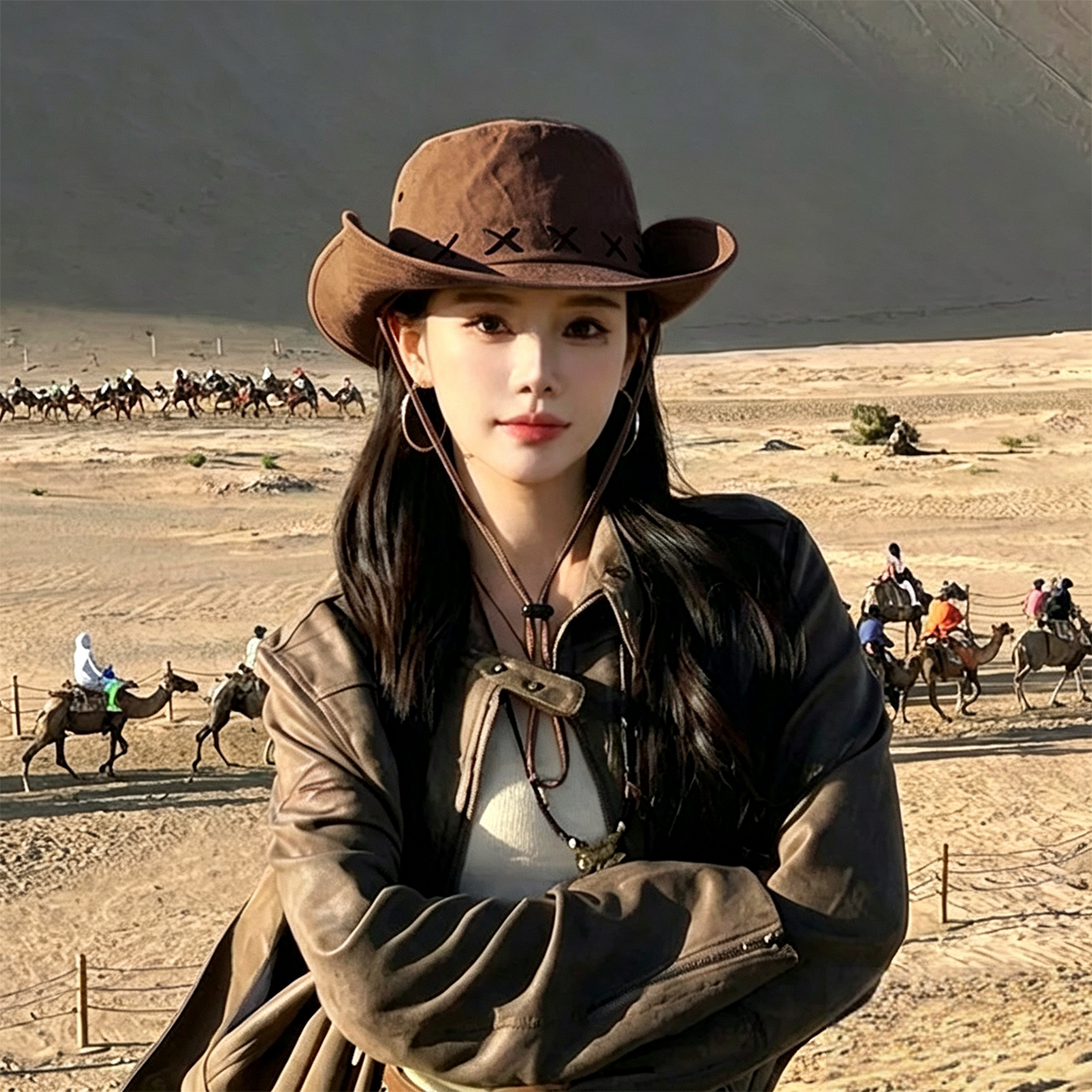 西部牛仔帽女夏季防晒遮阳帽新疆草原旅游出片穿搭帽子徒步登山帽图片