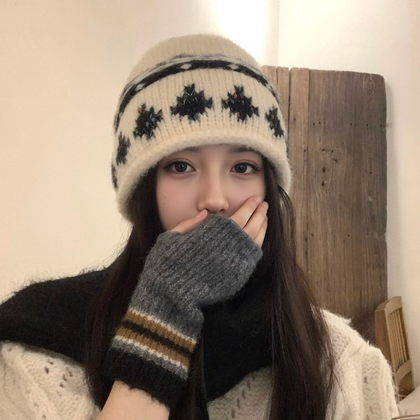 费尔岛风针织提花卷边包头帽大头围护耳保暖毛线帽女款2025新款冬,服饰配件/皮带/帽子/围巾,帽子,淘宝优惠券,粉丝福利购,淘宝优惠卷