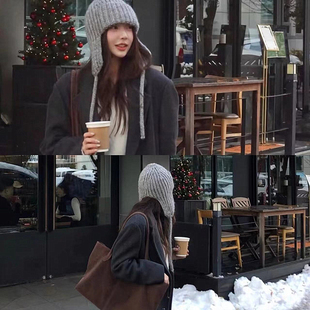 柳智敏同款~韩国针织护耳帽子女2025新款冬季雷锋帽保暖毛线帽潮