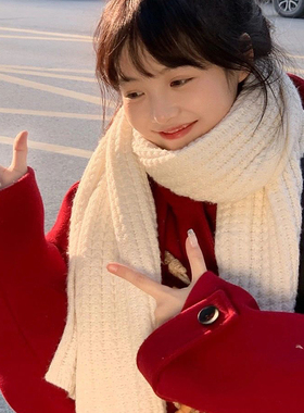 围巾女士冬季2025新款白色高级氛围感韩系百搭针织保暖纯色围脖冬