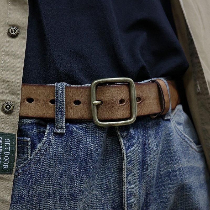 水洗复古皮带男潮流个性年轻人纯铜针扣百搭真皮纯牛皮牛仔裤腰带