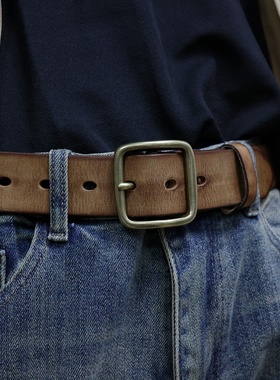水洗复古皮带男潮流个性年轻人纯铜针扣百搭真皮纯牛皮牛仔裤腰带