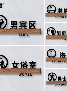 亚克力浴场男女宾区部淋浴室提示牌游泳馆沐浴洗澡间标志门牌指示健身房更衣室小心地滑男士止步标识牌定制作