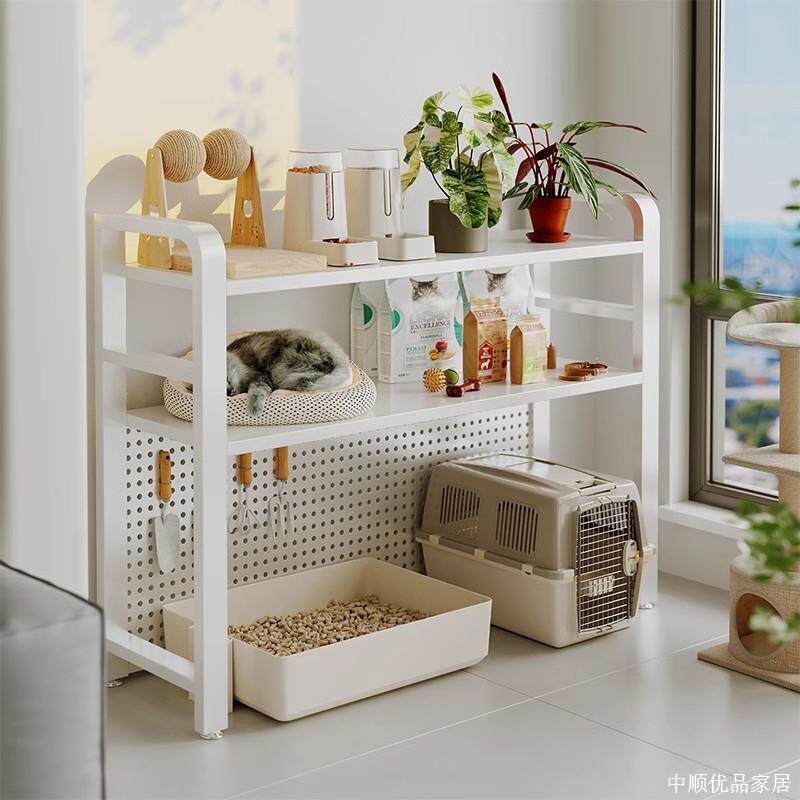猫砂盆上方置物架落地洞洞板多层宠物用品零食玩具收纳架猫咪食堂