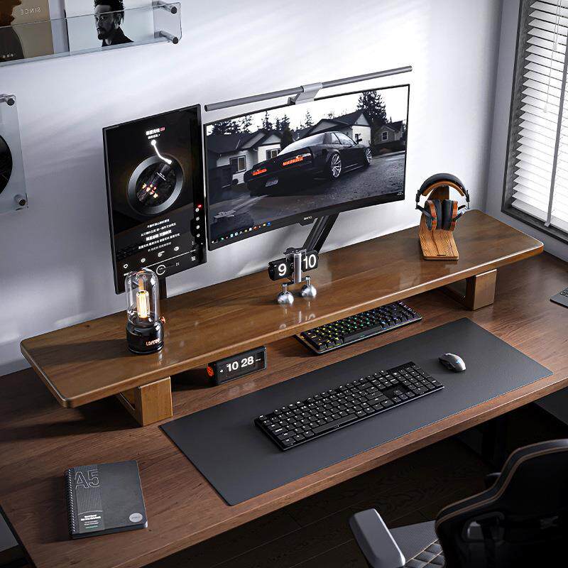 实木台式电脑显示器架办公桌置物架家用桌面收纳桌搭垫高支架